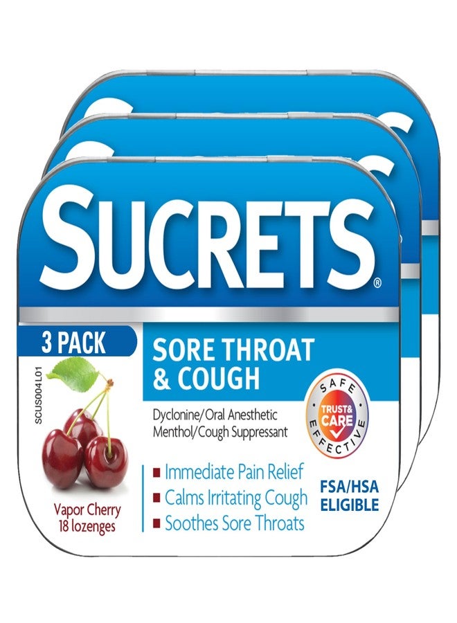 Sucrets Lozenges, Sore Throat & Cough Vapor Cherry, 18 ct (Pack of 3) - Image 1